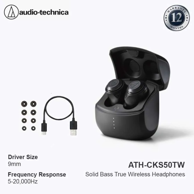 Audio-Technica ATH-CKS50TW Solid Bass True Wireless Headphones