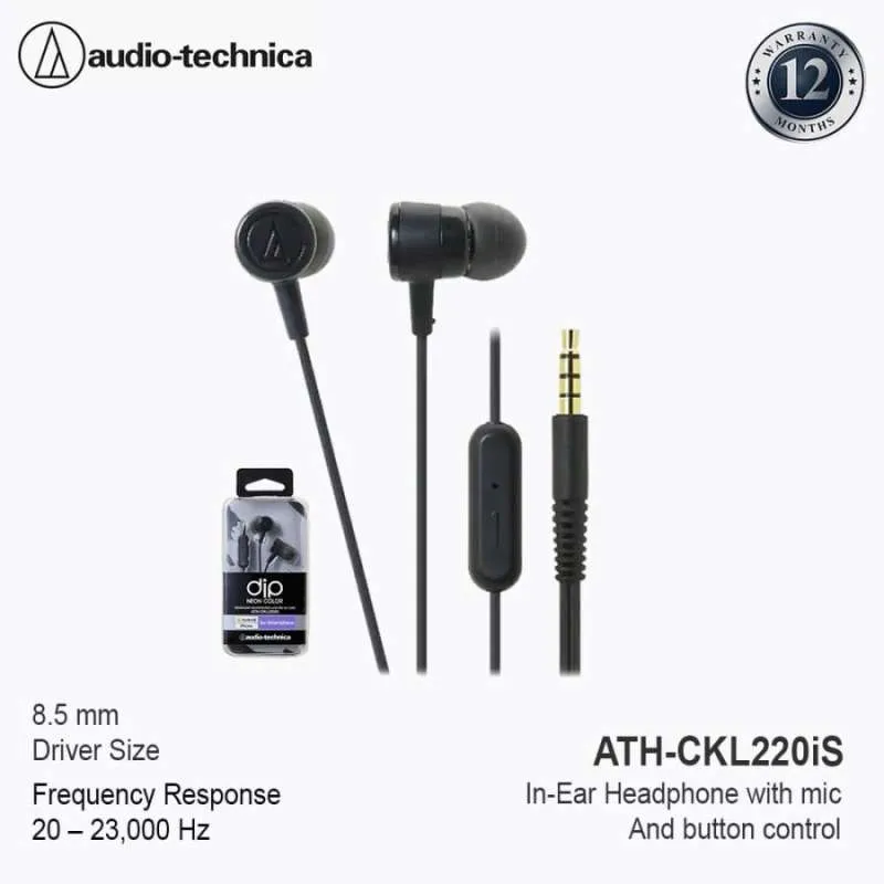 Audio-Technica ATH-CKL220iS In-Ear Headphone with Mic