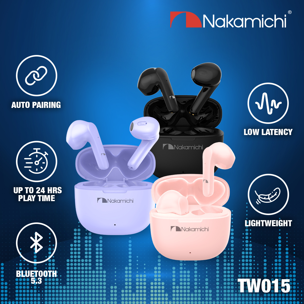 Nakamichi TW015 True Wireless Earbuds Bluetooth Earphone Gaming TWS HD