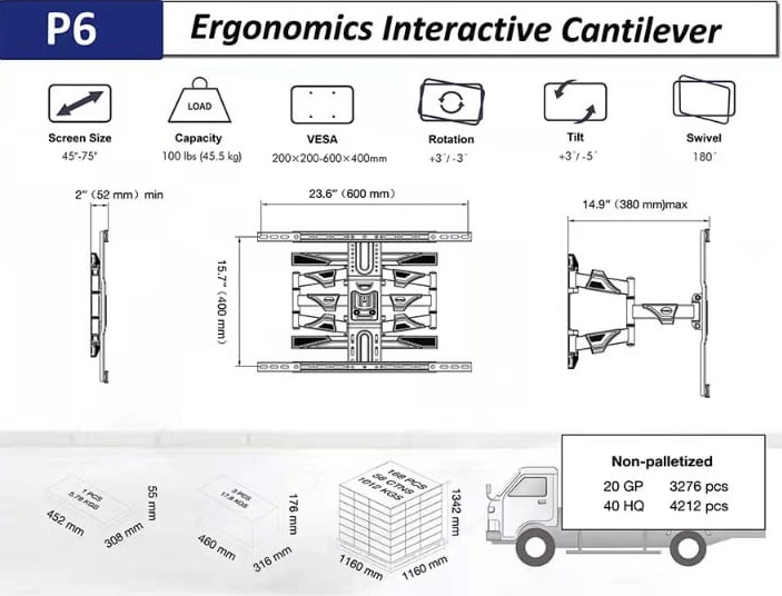Bracket TV Full Motion Tv ukuran 45" - 75"
