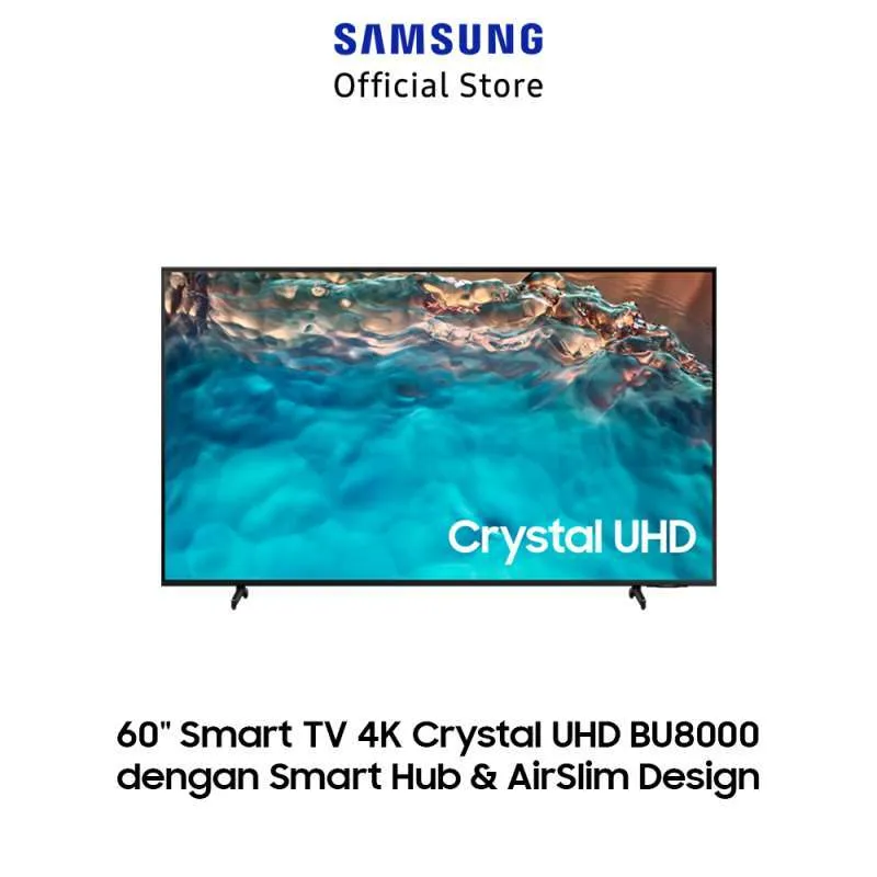 Samsung Smart TV 60 Inch 4K Crystal UHD BU8000 dengan Smart Hub & AirSlim Design - UA60BU8000KXXD