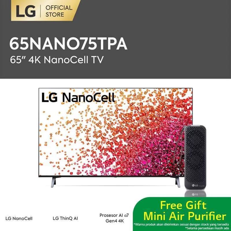 LG 65NANO75TPA 4K NanoCell TV [65 Inch] + LG AP151MWA1 PuriCare Mini Air Purifier - Hitam