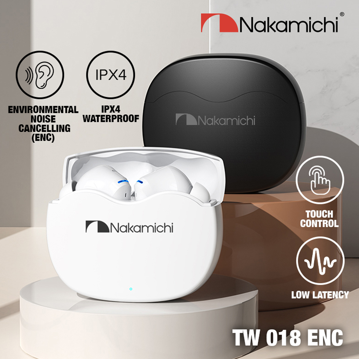 Nakamichi TW018ENC True Wireless Earbuds Bluetooth Earphone TWS HD