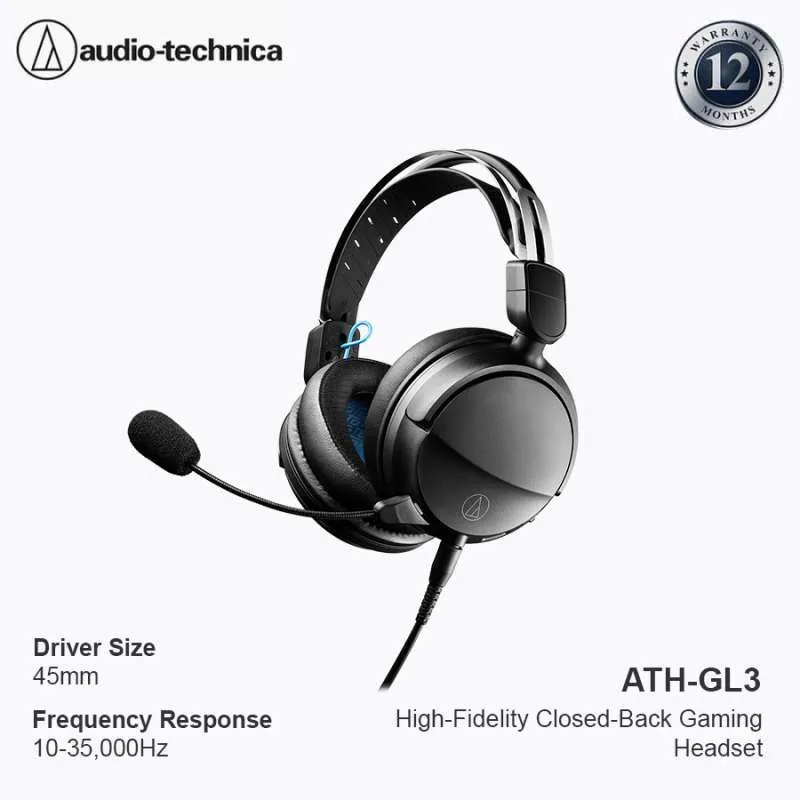 Audio-Technica ATH-GL3 High Fidelity Closed Back Gaming Headset
