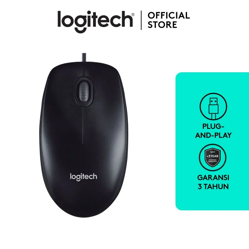 Logitech M100r Wired Mouse Arca Clamshell
