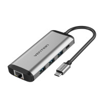 Vention USB Hub USB-C To HDMI To USB 3.0 With LAN Tipe CNC