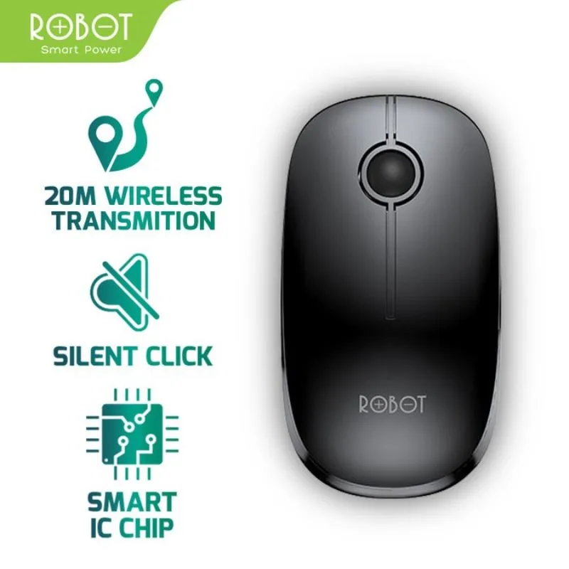 ROBOT M330 2.4GHz Silent Optical Mouse Wireless 1600DPI With Receiver USB Black