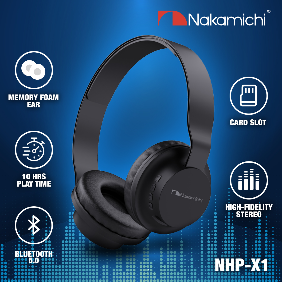 Nakamichi NHP X1 Headphone Headset Wireless Bluetooth HD HIFI FM Mic