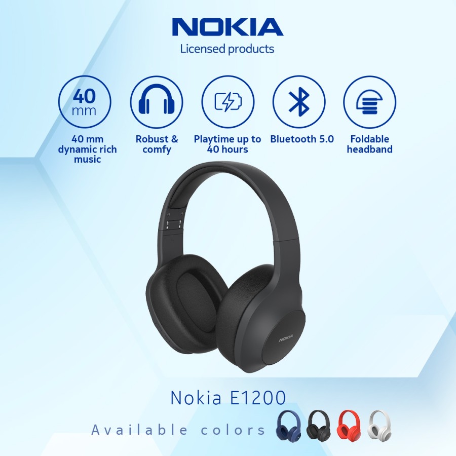 Nokia Wireless Bluetooth 5.0 Headphone / Headset with Mic E1200 - BLACK
