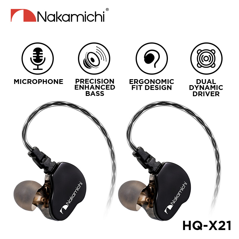 Nakamichi HQ X21 Dual Dynamic Driver In Ear Monitor Wired Earphone Mic