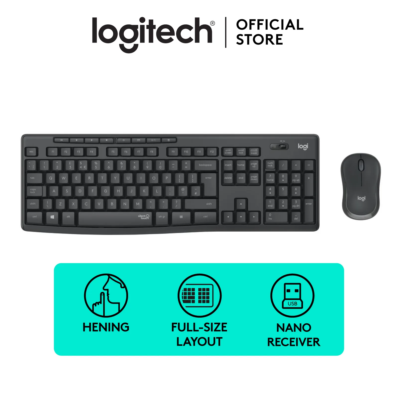 Logitech MK295 Silent Wireless Combo Set Keyboard & Mouse - Black