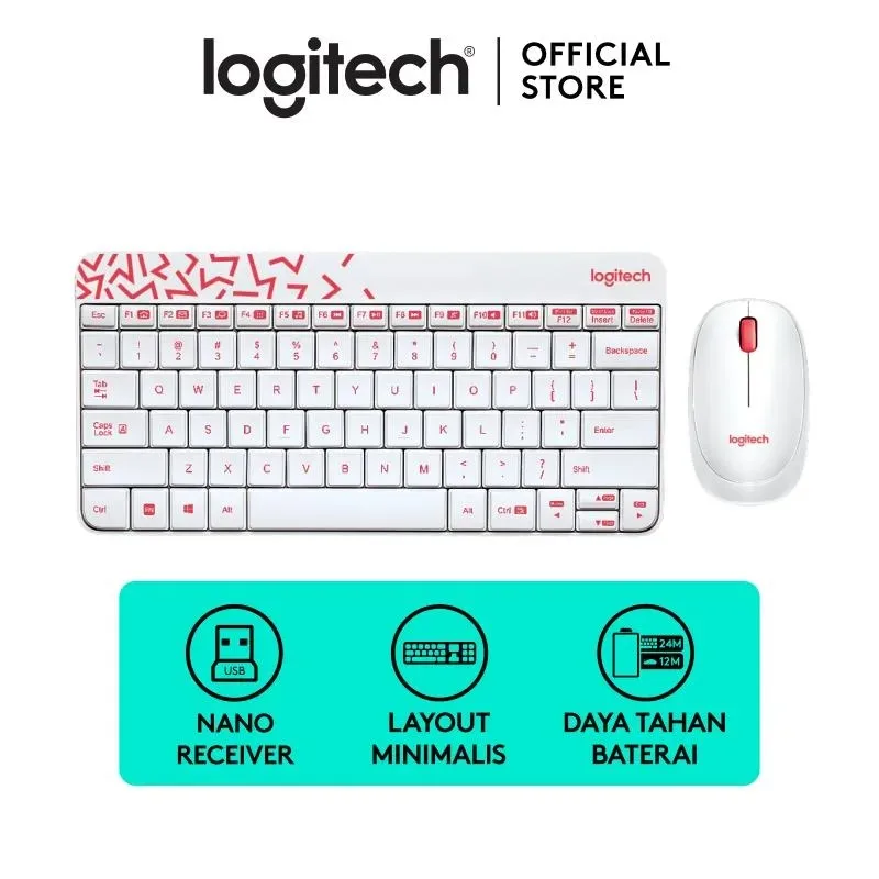 Logitech MK240 Nano Wireless Keyboard & Mouse Combo - White