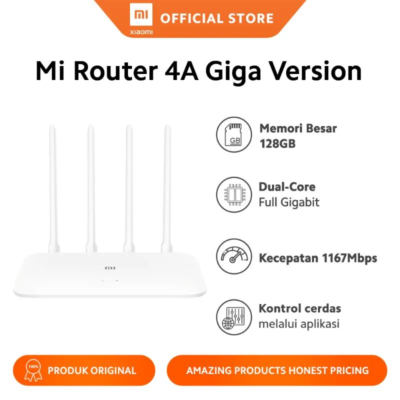 Xiaomi Router 4A Gigabit Edition Wi-Fi 5 1167 Mbps 4 Antena 128GB Dual Band AC1200