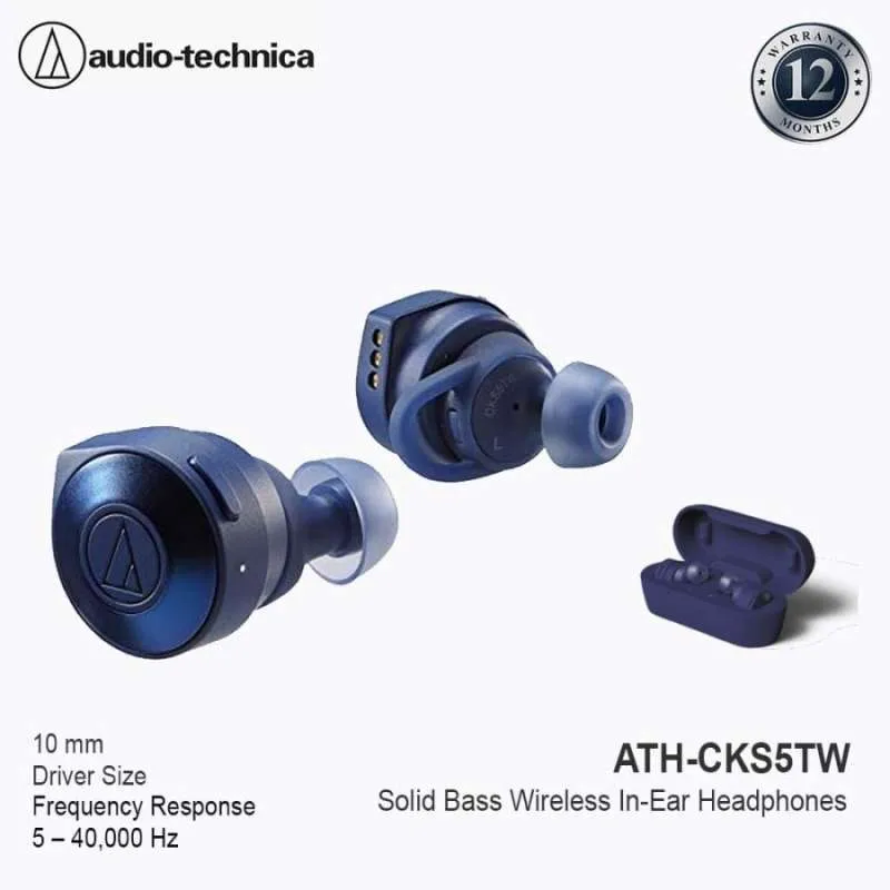 Audio Technica ATH - CKS5TW Wireless Earphone - Blue