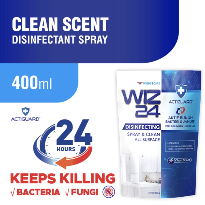 WIZ24 DISINFECTANT Spray CLEAN Scent 400ML (1box 12pcs)