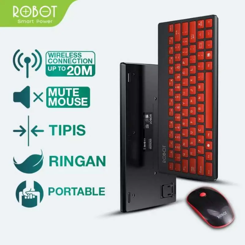 ROBOT KM3000 Portable Mini Wireless Keyboard & Mouse Combo Red
