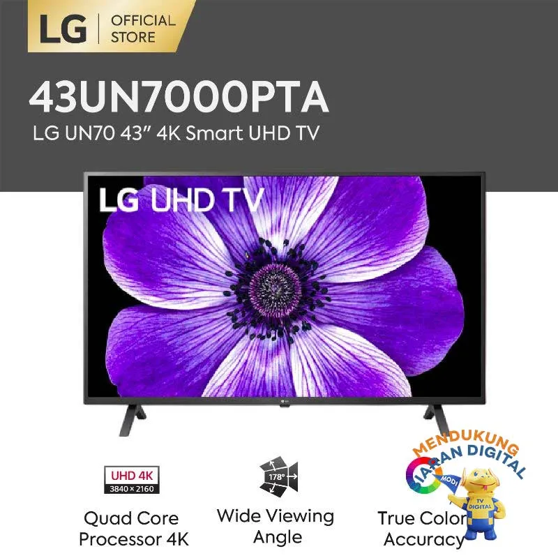LG 43UN7000PTA UHD 4K Smart TV [43 Inch-AI ThinQ-Quad Core Processor-Wide Viewing Angle-WebOS]