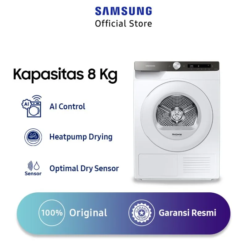 Samsung DV80T5220TT/SE Dryer Mesin Pengering dengan AI Control [8 Kg]