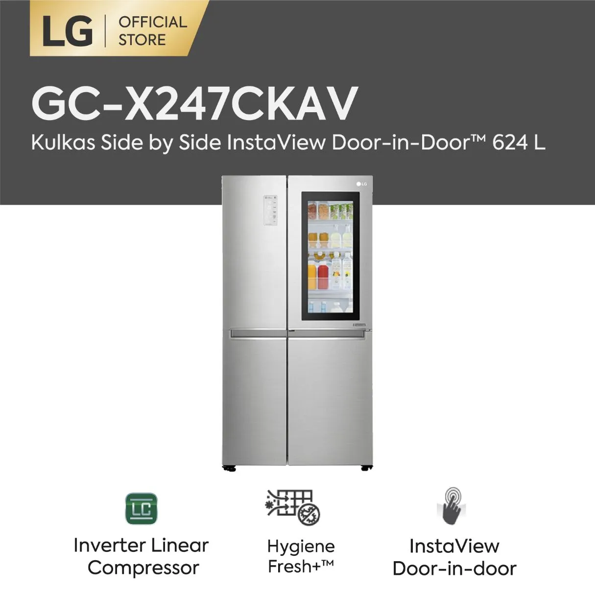 LG GC-X247CKAV.ANSPGSA Side by Side Instaview Kulkas [668 L-624 L]