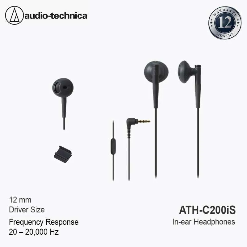 Audio-Technica ATH-C200iS In-ear Earphone With Mic- Black