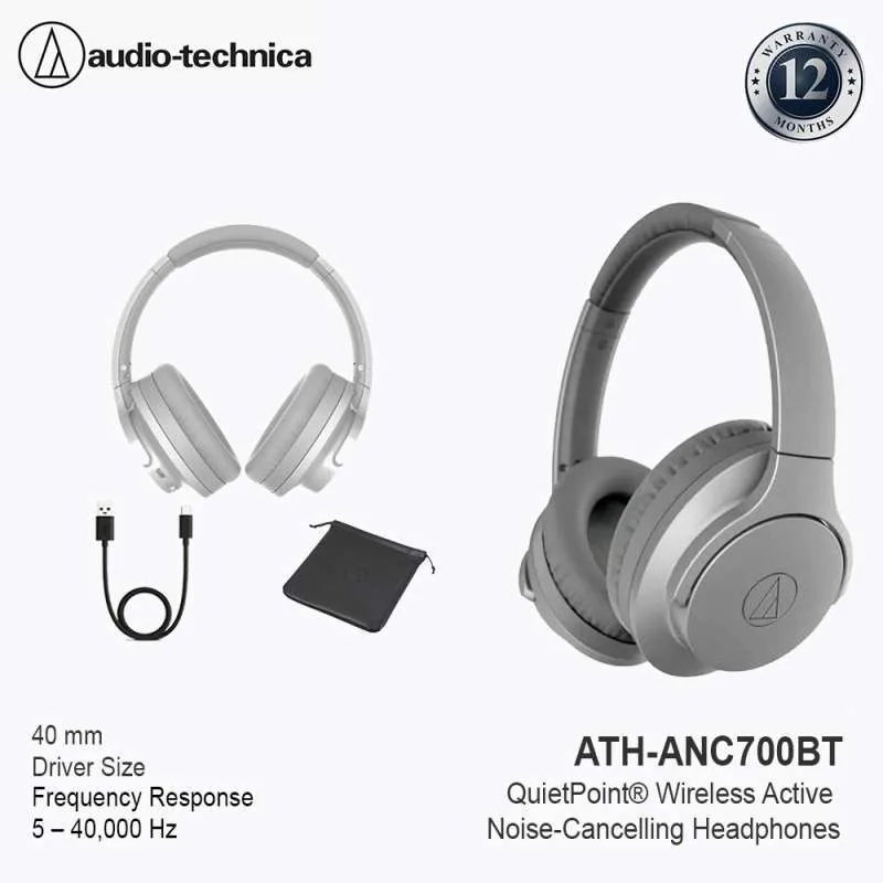 Audio-Technica ATH ANC700BT Wireles Noise Cancelling Headphones Grey