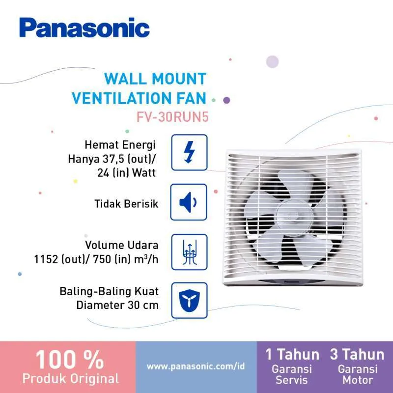 Panasonic FV-30RUN5-W Wall Mount Exhaust Ventilation Fan - Putih