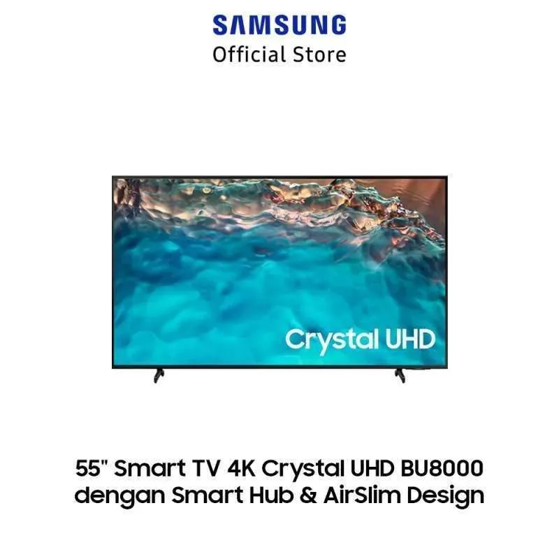 Samsung Smart TV 55 Inch 4K Crystal UHD BU8000 dengan Smart Hub & AirSlim Design - UA55BU8000KXXD