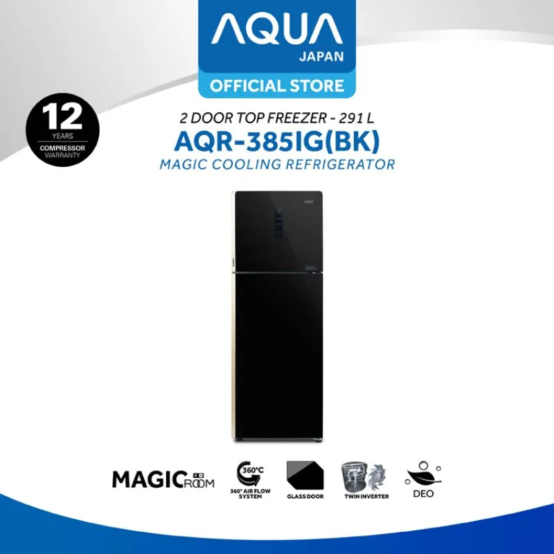 Aqua Japan AQR-385IG(BK) Kulkas 2 Pintu [297 L-Glass Door]